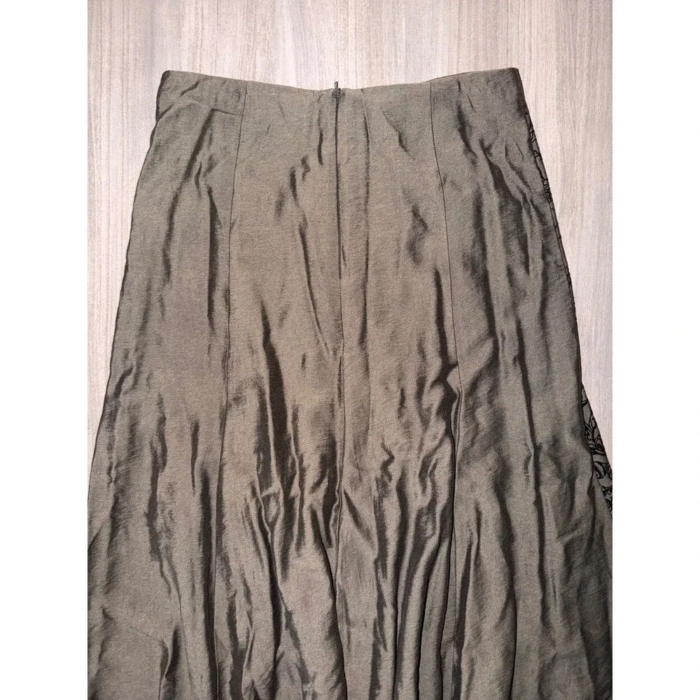 Calico Floral Embroidered Lace Trim Midi Skirt Olive Black Gothic Boho  12 A10